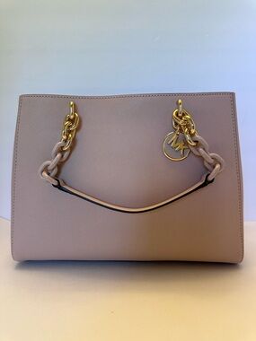 Michael Kors Dusty Pink Saffiano Tote with Gold Chain Detail